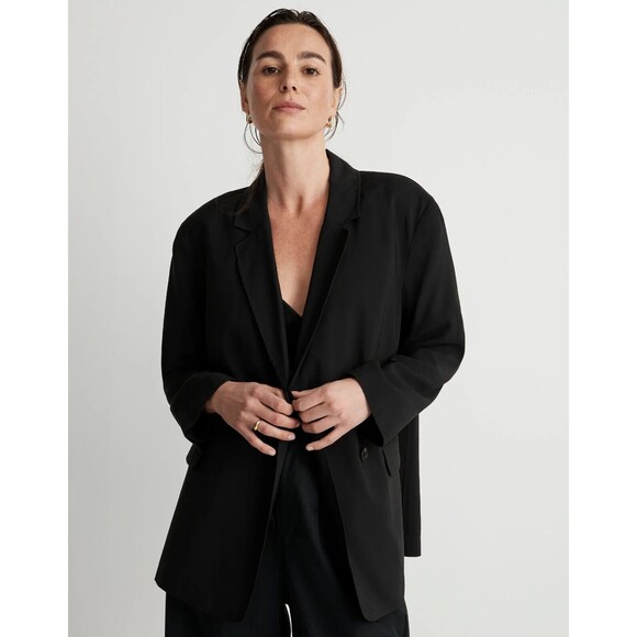 MADEWELL The Relaxed Blazer in Softdrape Size S True Black Button Jacket NWT B44 - Picture 1 of 6